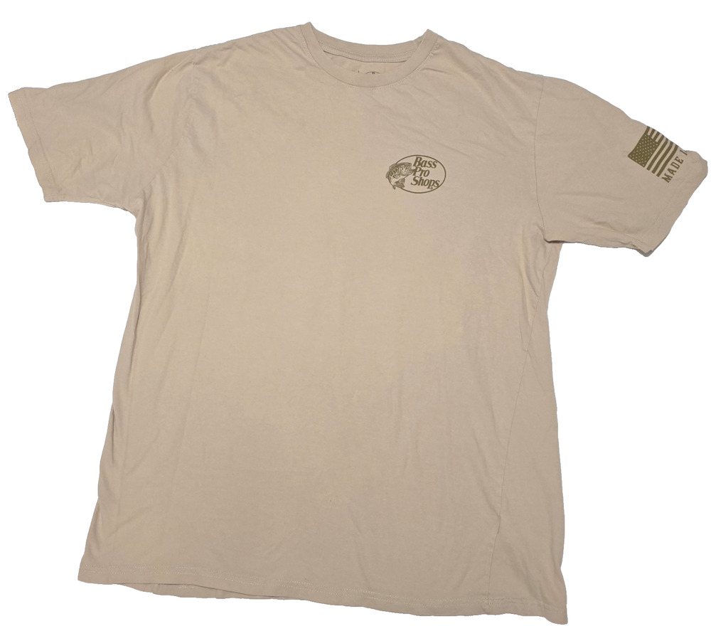 Bass Pro Shops Mens L T-Shirt Tan Keep Your Hands Off My Arms Guns Graphic USA
